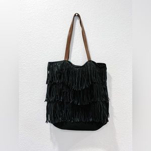 MOSSIMO SUPPLY CO. black fringe shoulder bag. 16”x18”